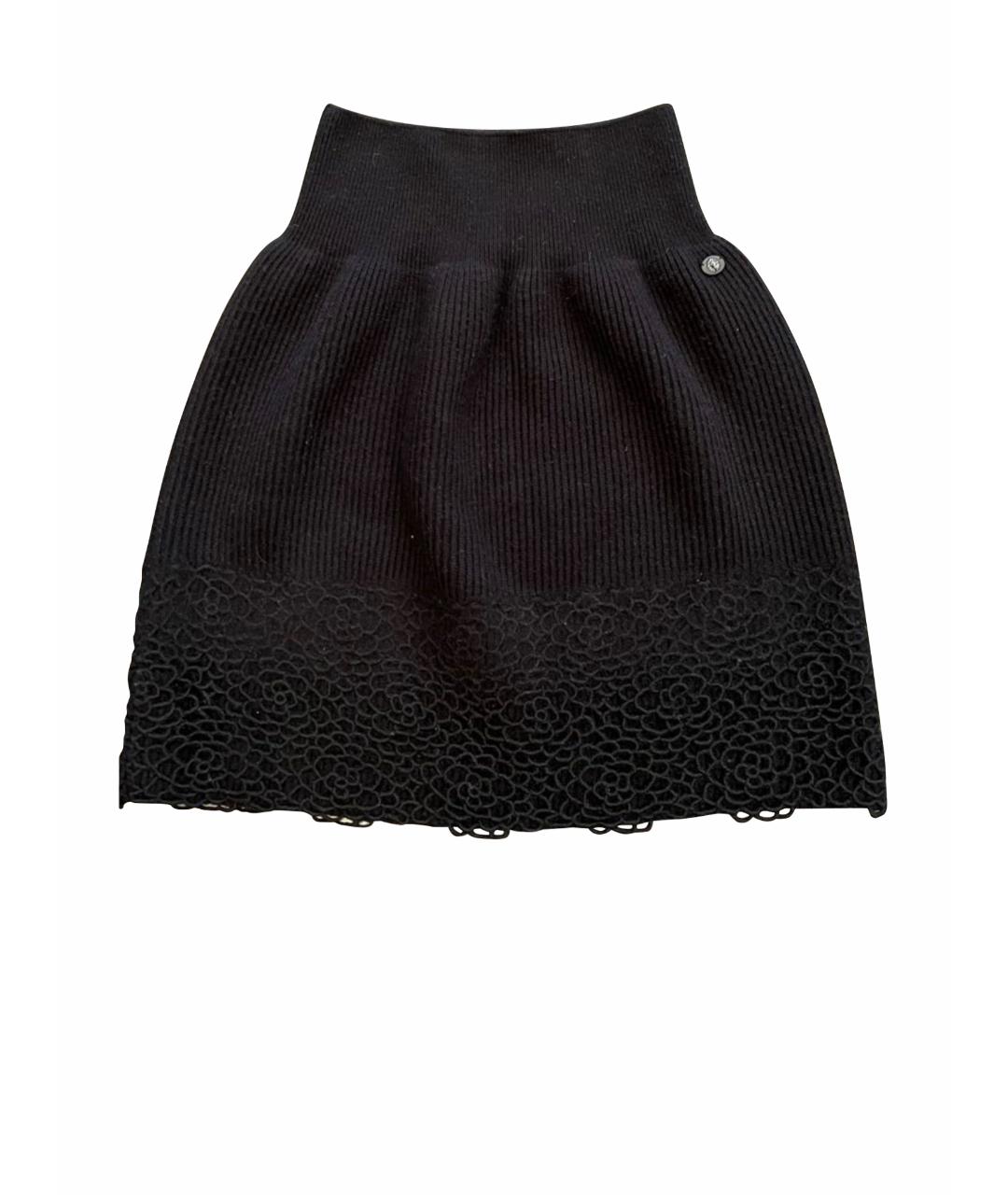 CHANEL PRE-OWNED Черная кашемировая юбка мини, фото 1