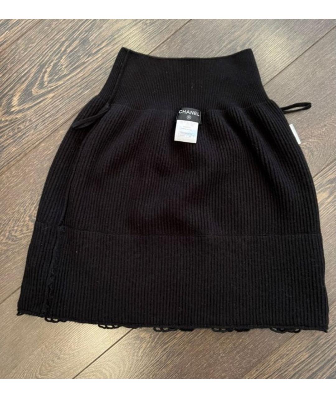 CHANEL PRE-OWNED Черная кашемировая юбка мини, фото 3