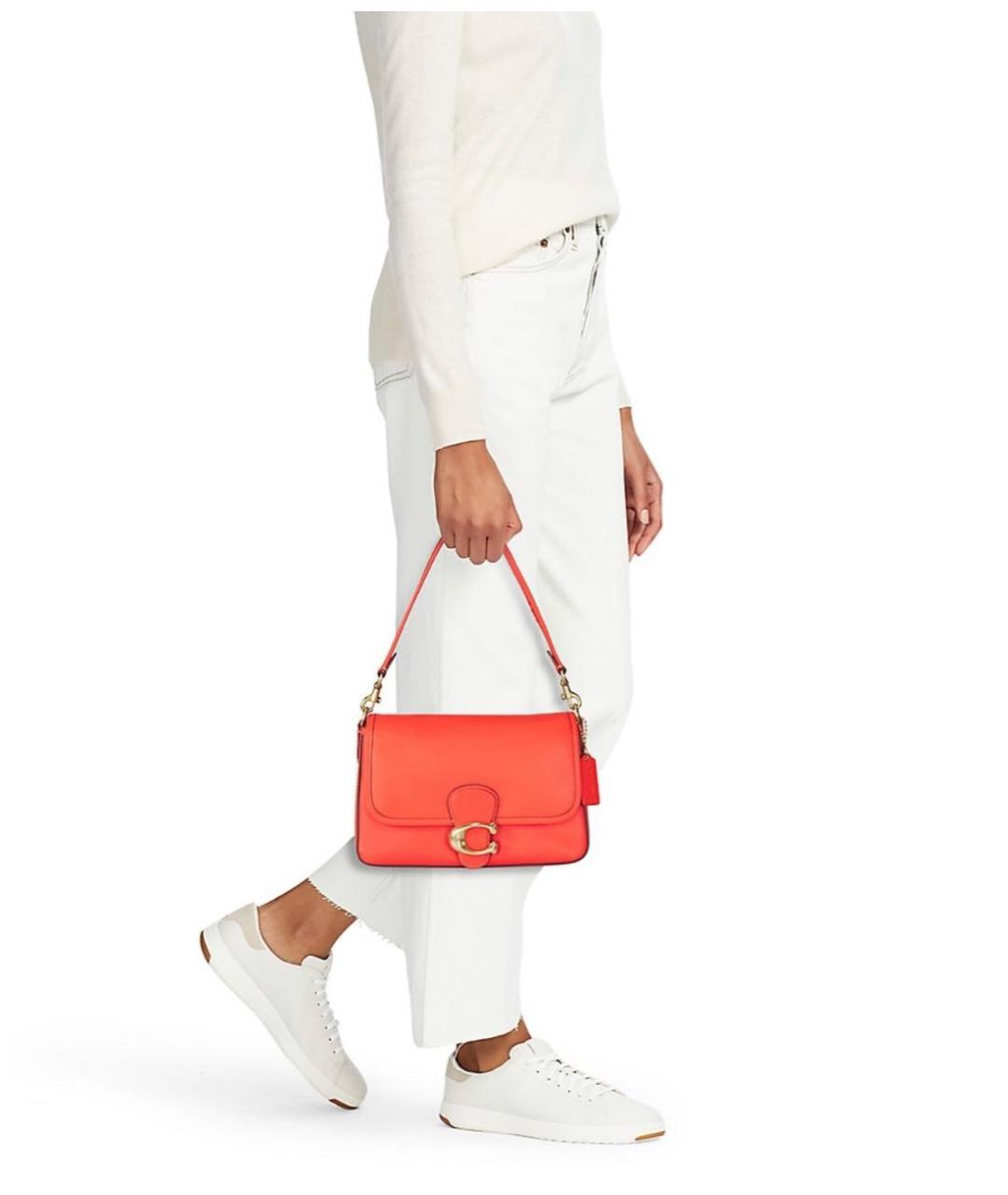 COACH Коралловая кожаная сумка через плечо, фото 3