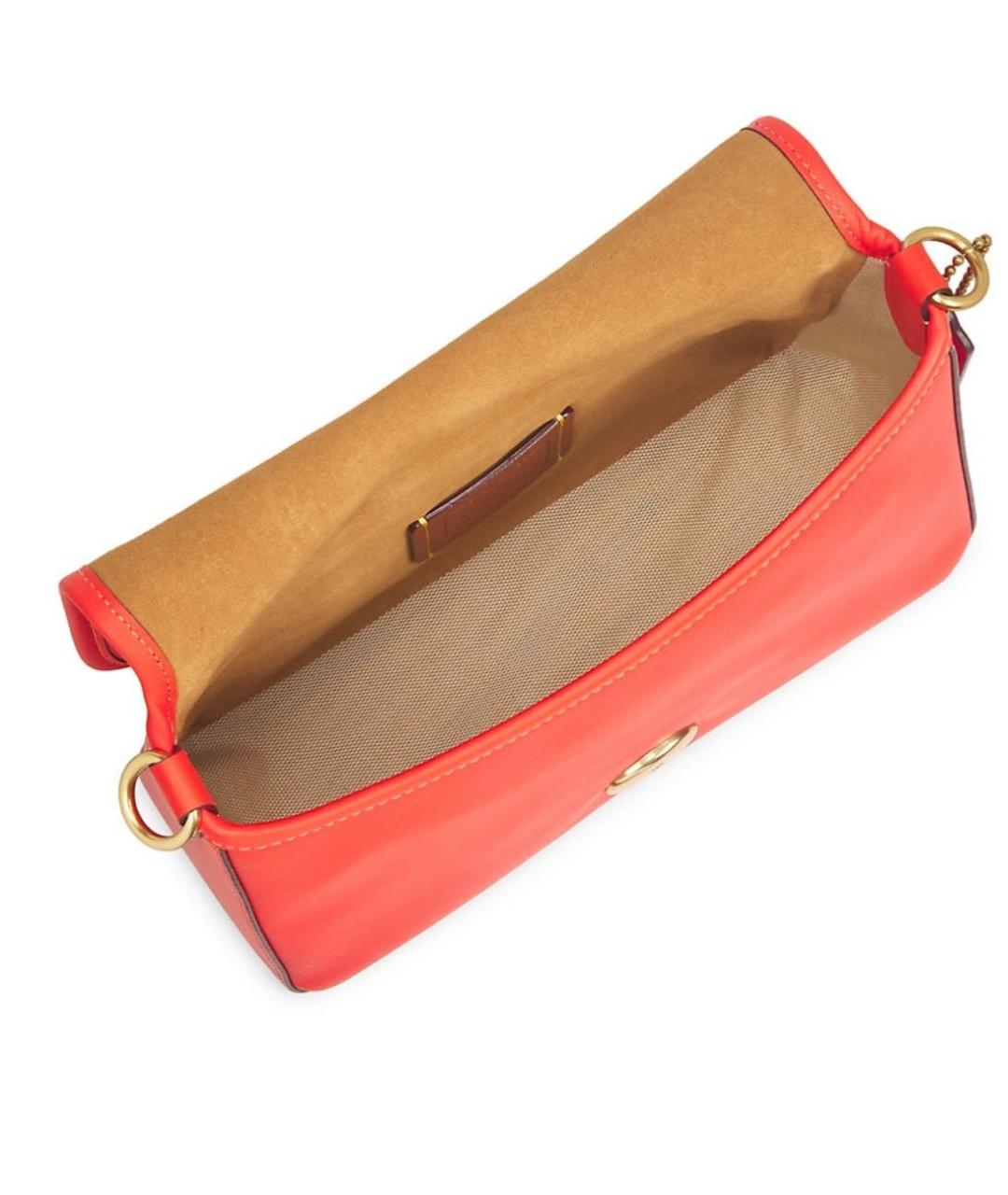 COACH Коралловая кожаная сумка через плечо, фото 4