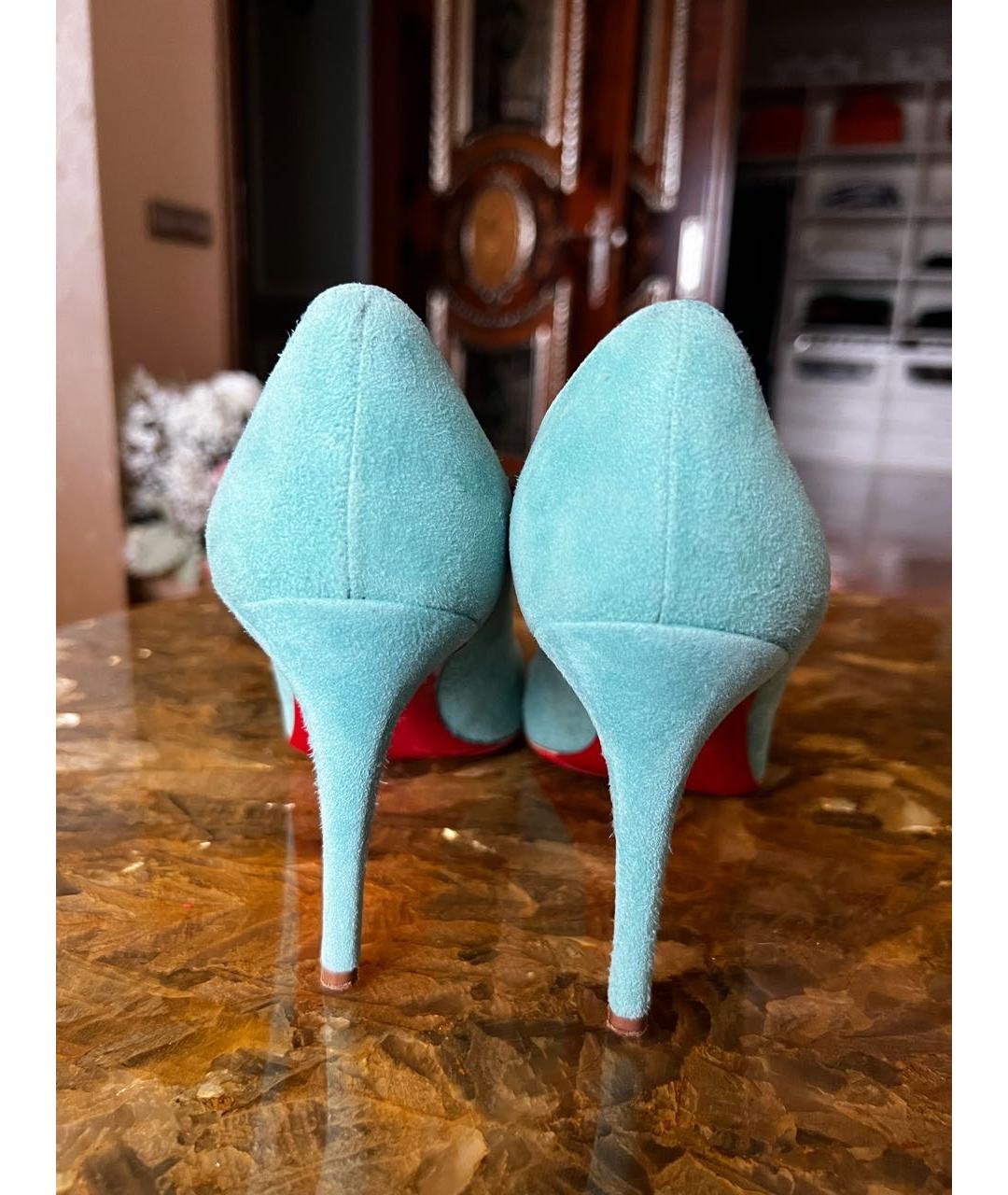 CHRISTIAN LOUBOUTIN Бирюзовые замшевые туфли, фото 4