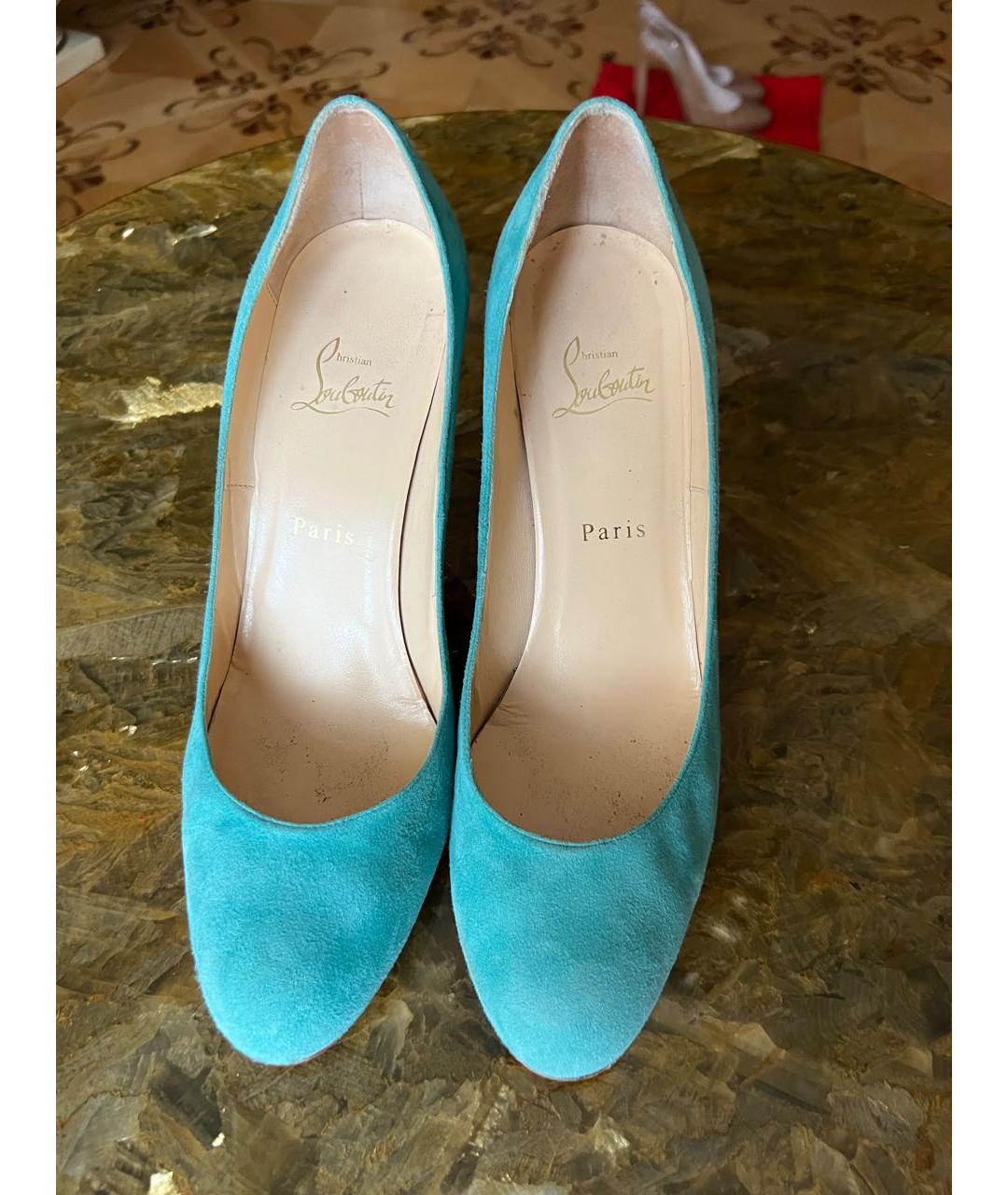 CHRISTIAN LOUBOUTIN Бирюзовые замшевые туфли, фото 2