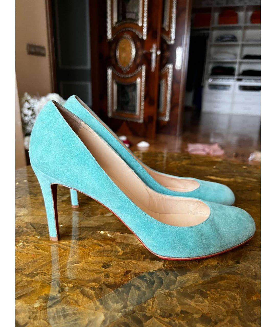 CHRISTIAN LOUBOUTIN Бирюзовые замшевые туфли, фото 8