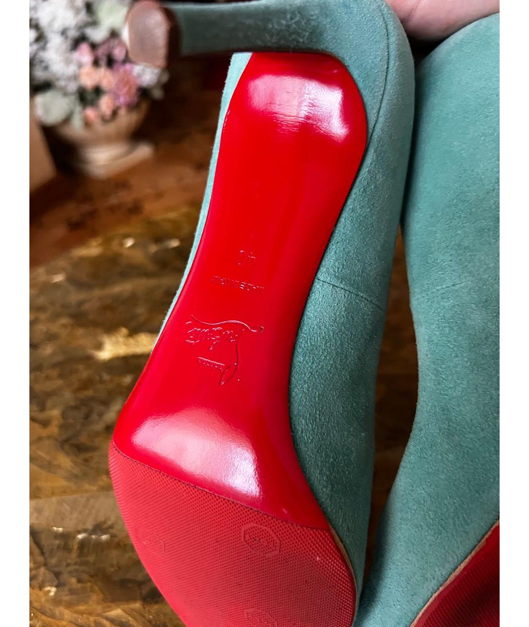 CHRISTIAN LOUBOUTIN Бирюзовые замшевые туфли, фото 6
