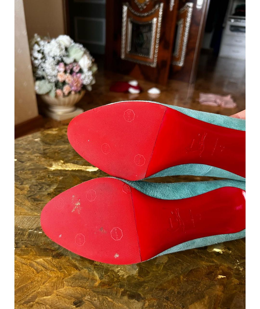 CHRISTIAN LOUBOUTIN Бирюзовые замшевые туфли, фото 5