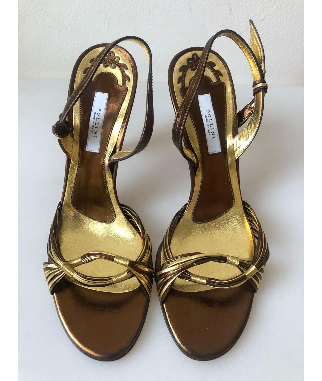 POLLINI Золотые кожаные босоножки, фото 2
