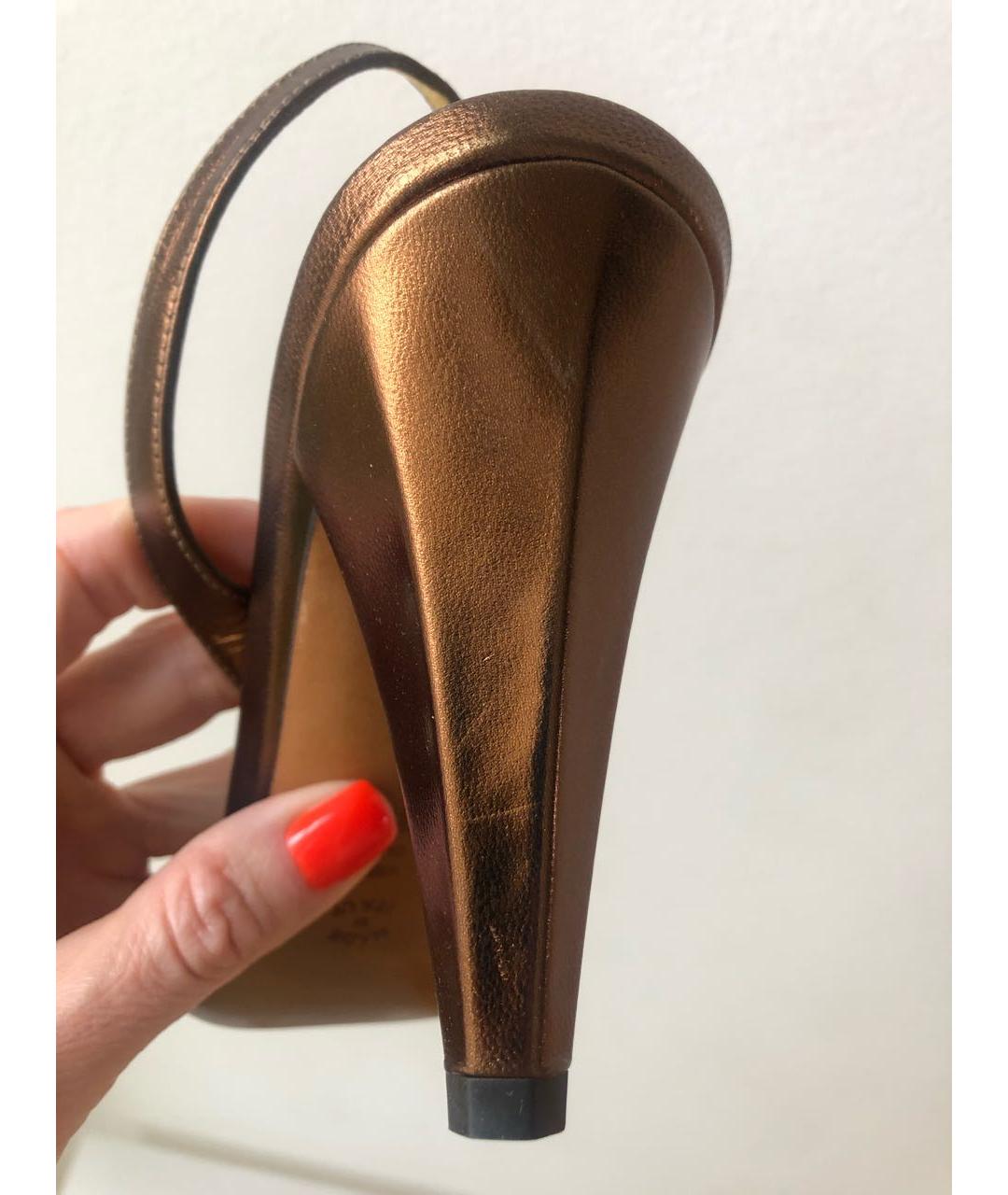 POLLINI Золотые кожаные босоножки, фото 6