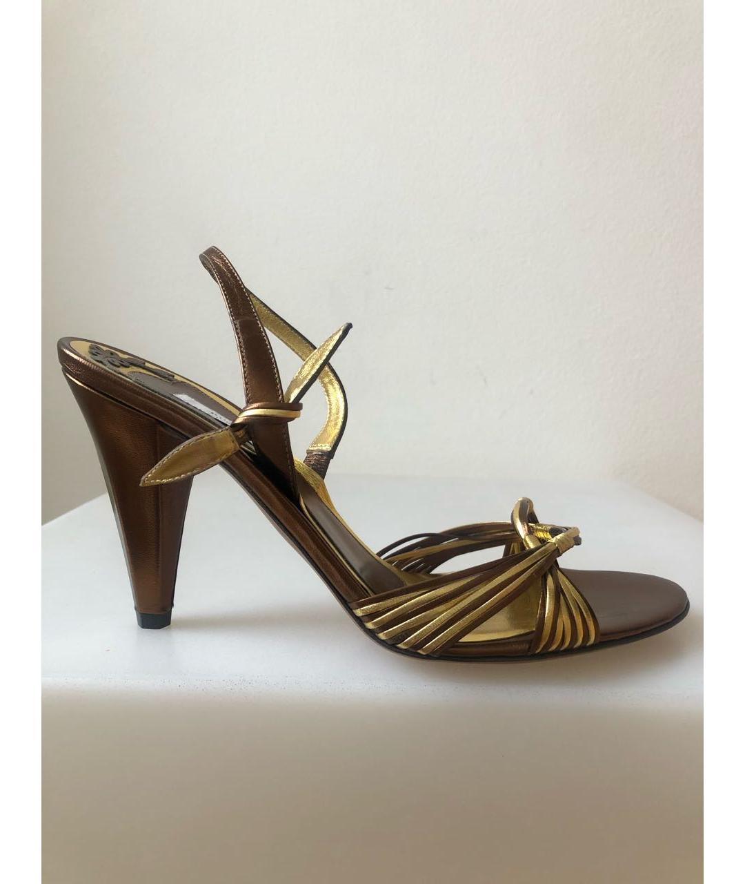 POLLINI Золотые кожаные босоножки, фото 1