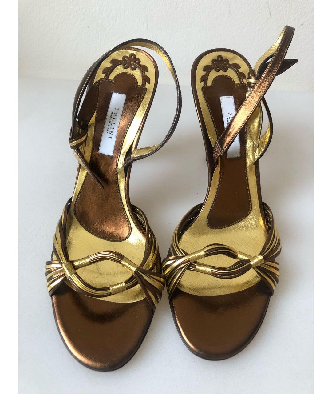 POLLINI Золотые кожаные босоножки, фото 2
