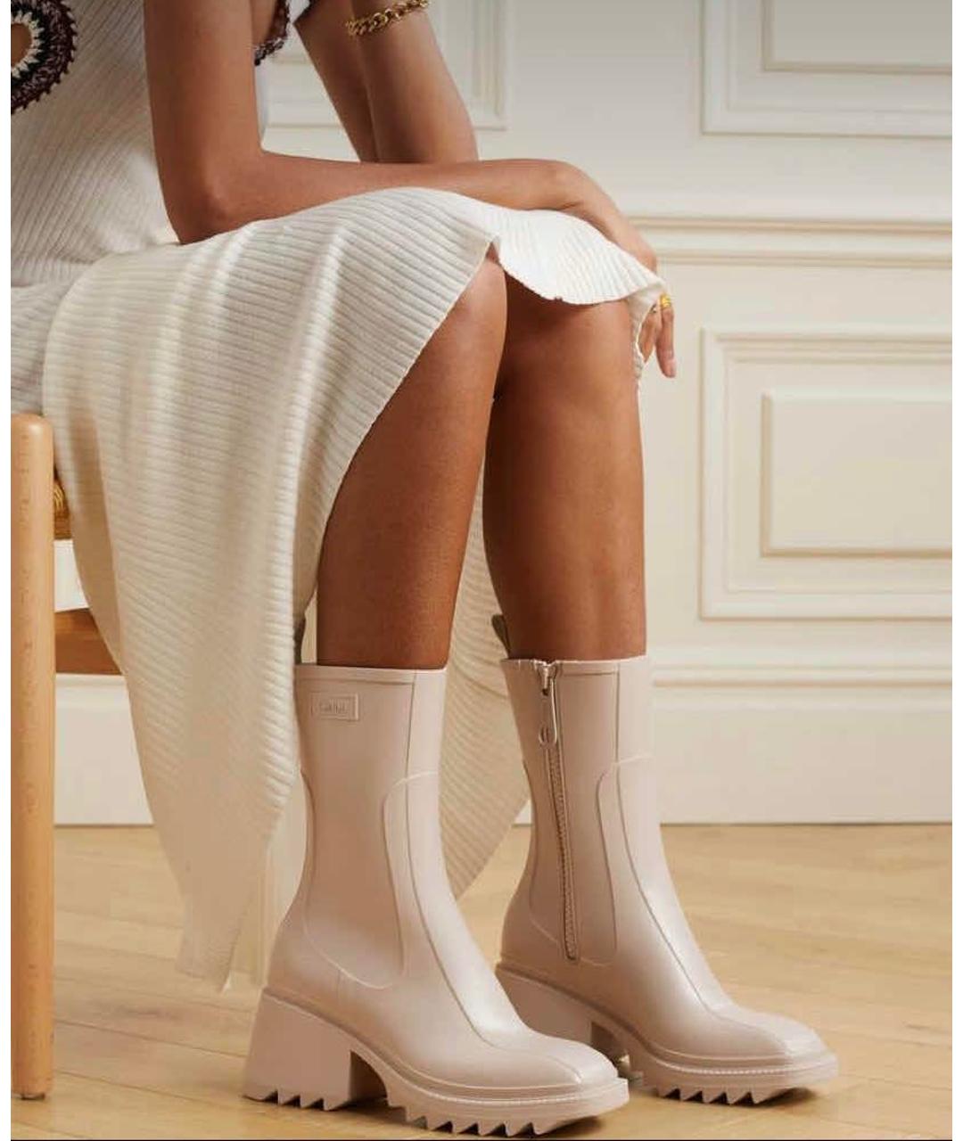 CHLOE Бежевые резиновые сапоги, фото 7