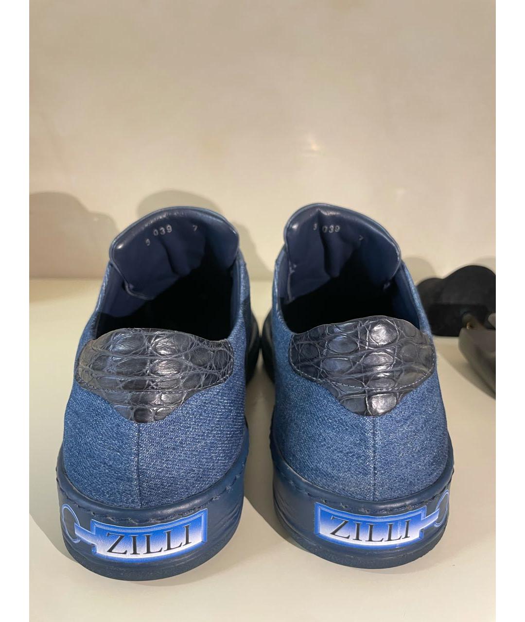ZILLI Синие кожаные низкие кроссовки / кеды, фото 3