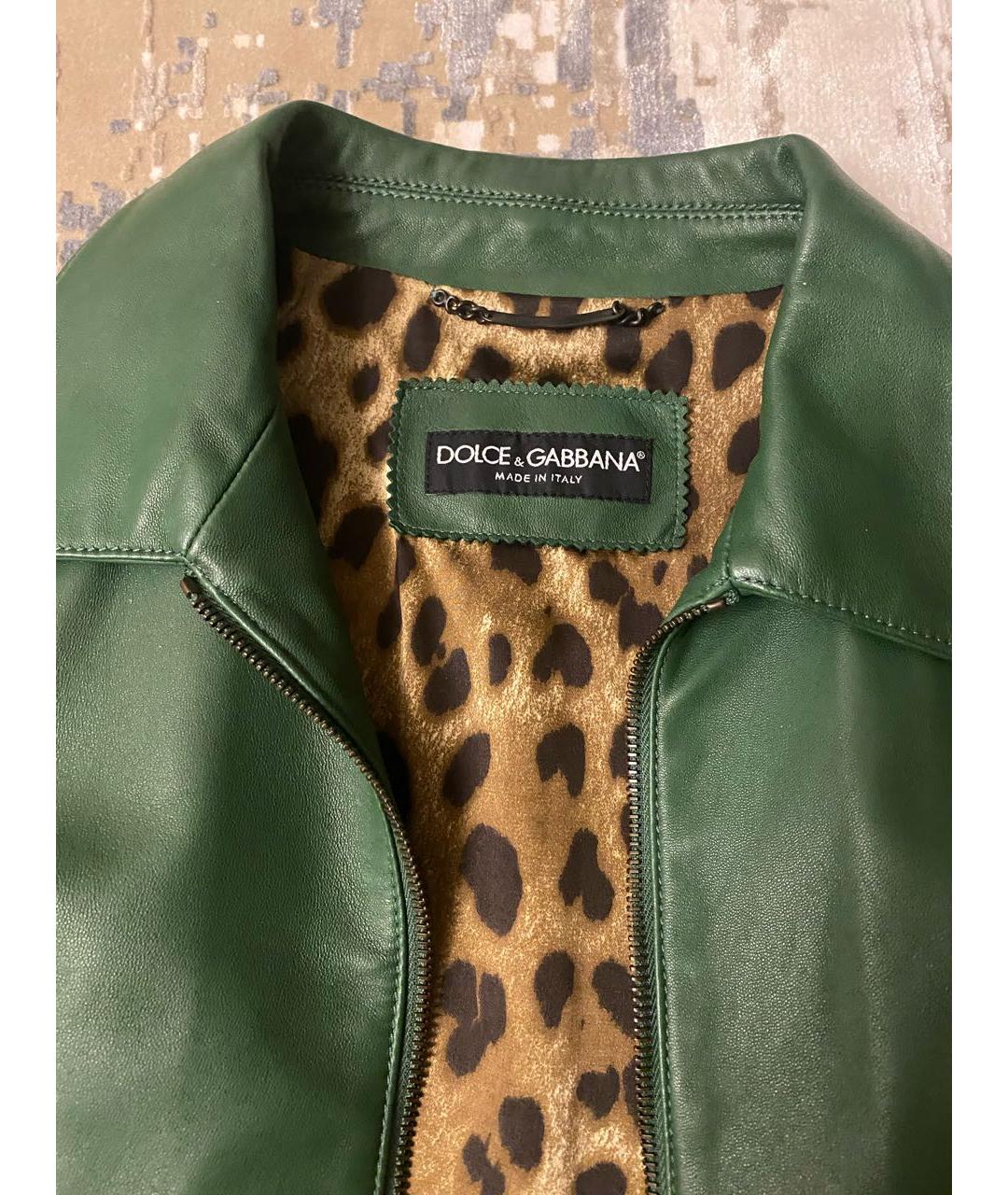 DOLCE&GABBANA Зеленая кожаная куртка, фото 2