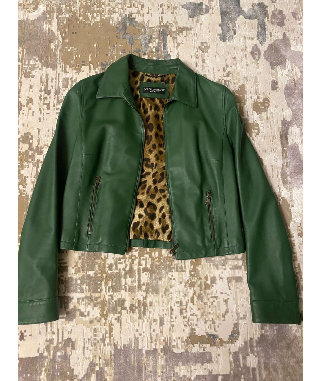 DOLCE&GABBANA Зеленая кожаная куртка, фото 5