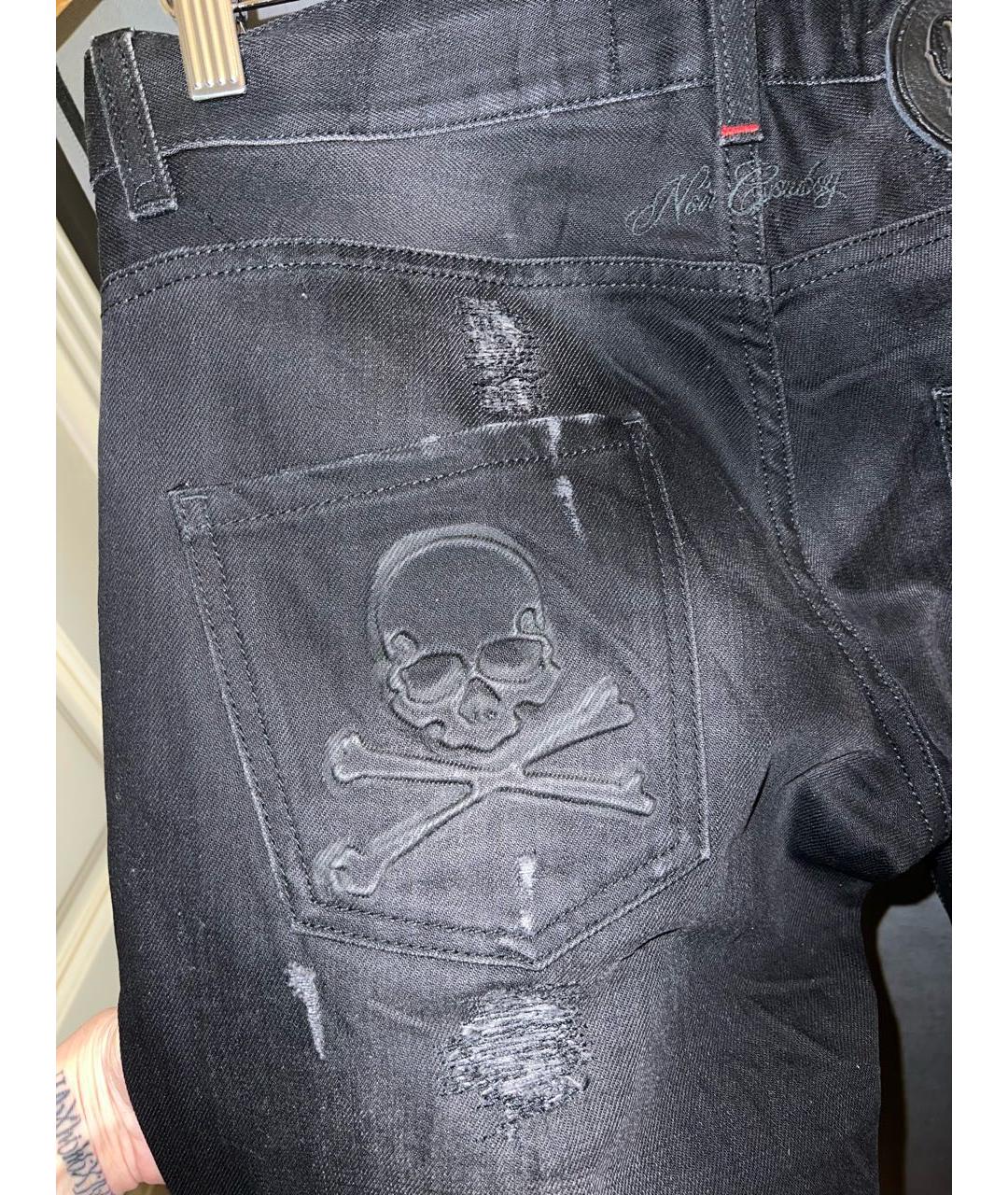 PHILIPP PLEIN Черные хлопко-эластановые прямые джинсы, фото 8