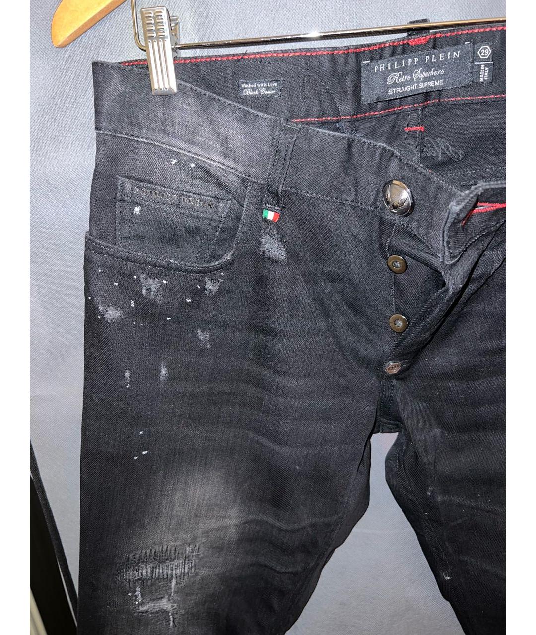 PHILIPP PLEIN Черные хлопко-эластановые прямые джинсы, фото 4