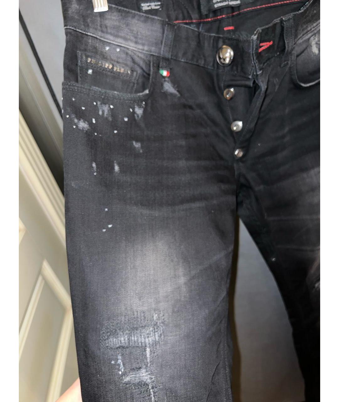 PHILIPP PLEIN Черные хлопко-эластановые прямые джинсы, фото 5