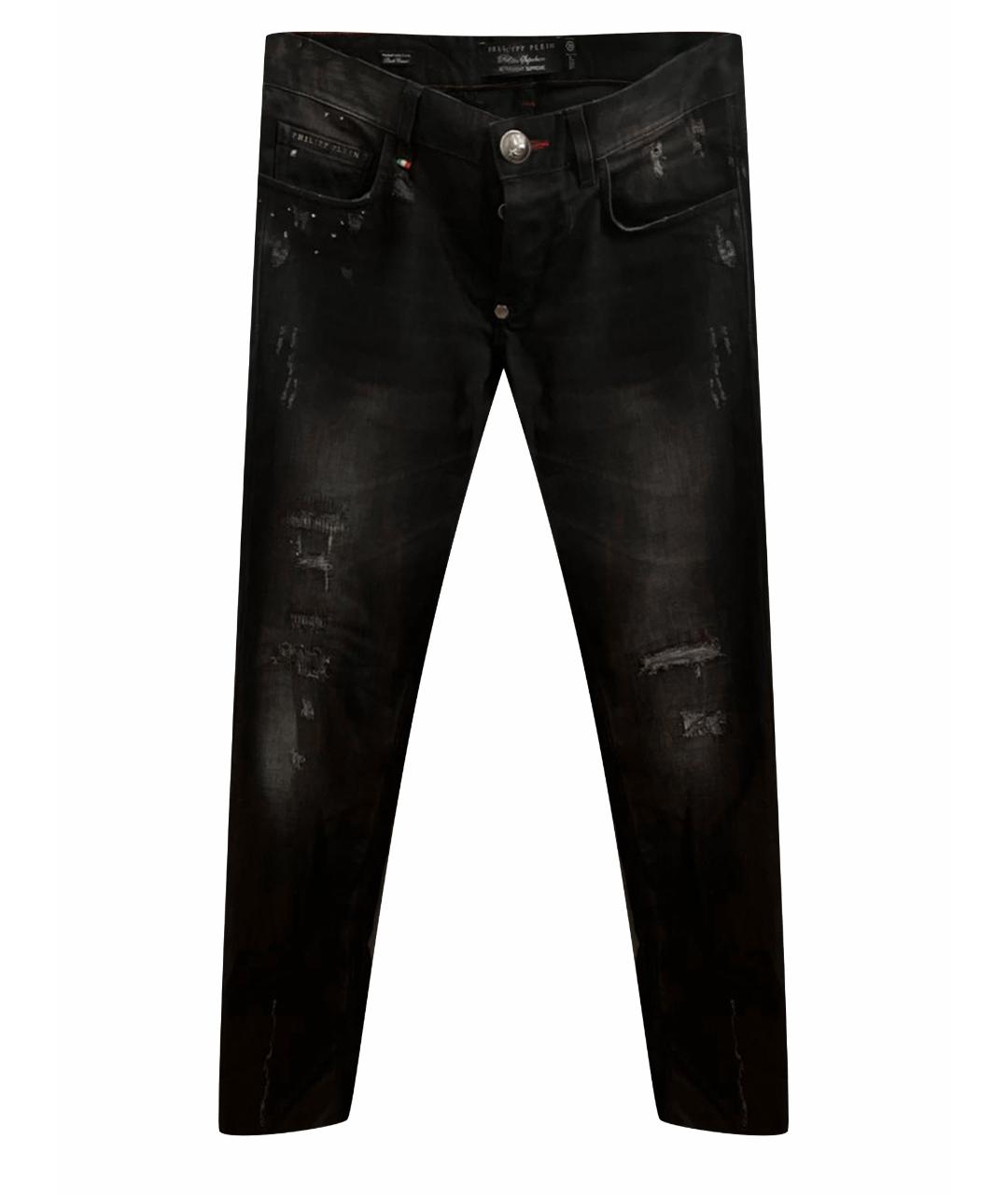 PHILIPP PLEIN Черные хлопко-эластановые прямые джинсы, фото 1