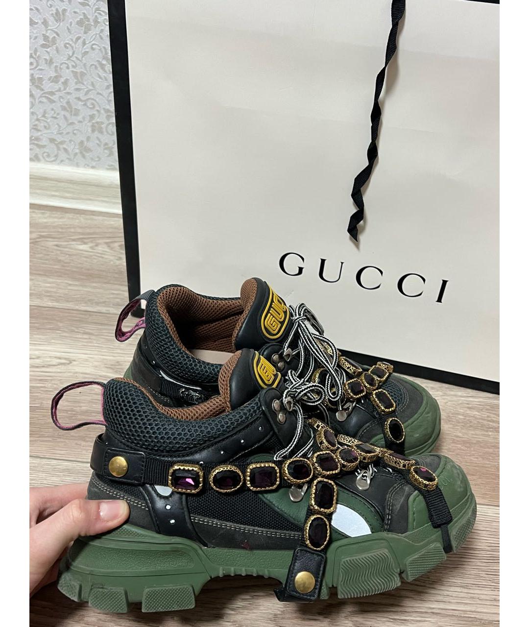 GUCCI Зеленые кожаные кроссовки, фото 5
