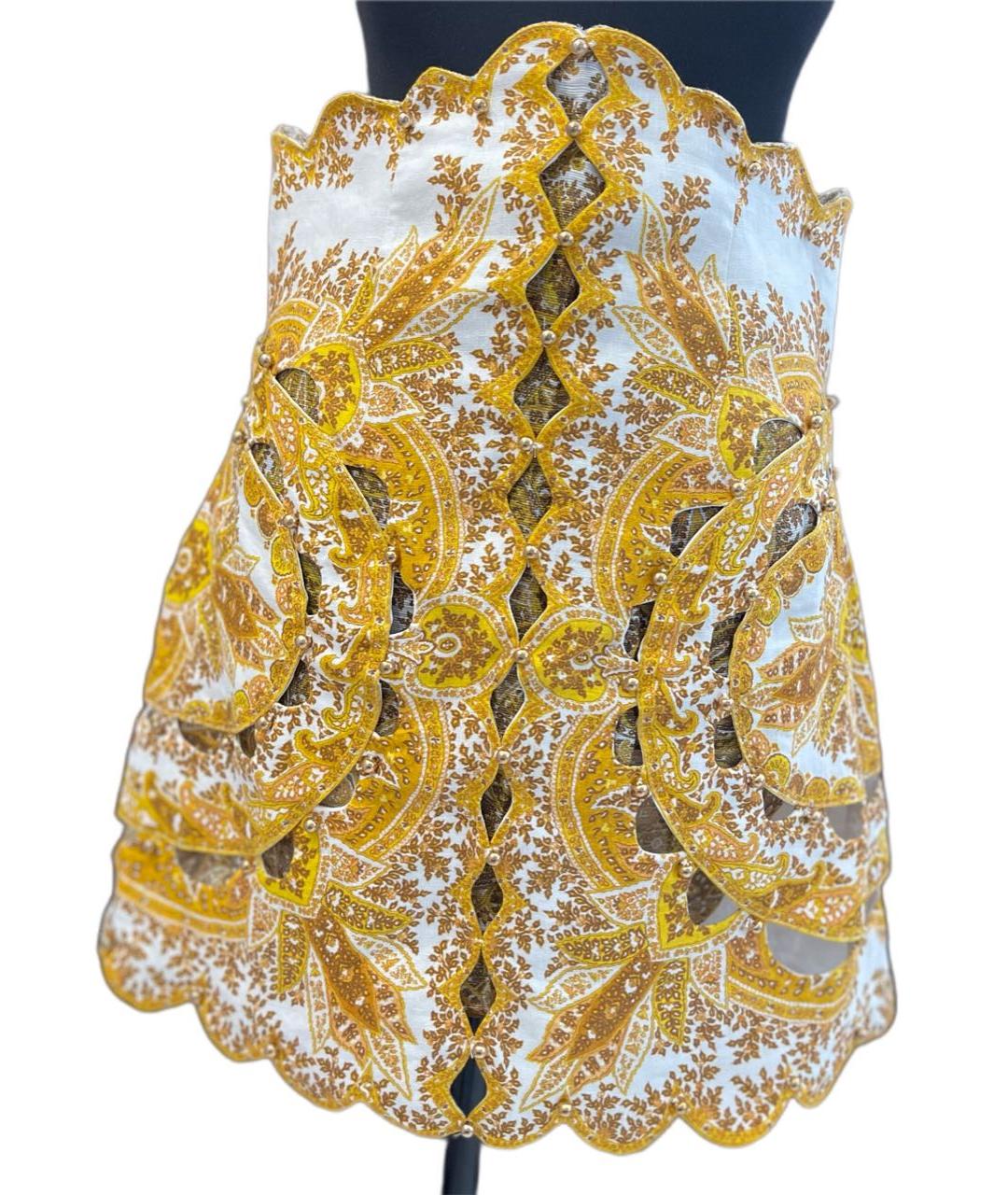 ZIMMERMANN Желтая льняная юбка мини, фото 6