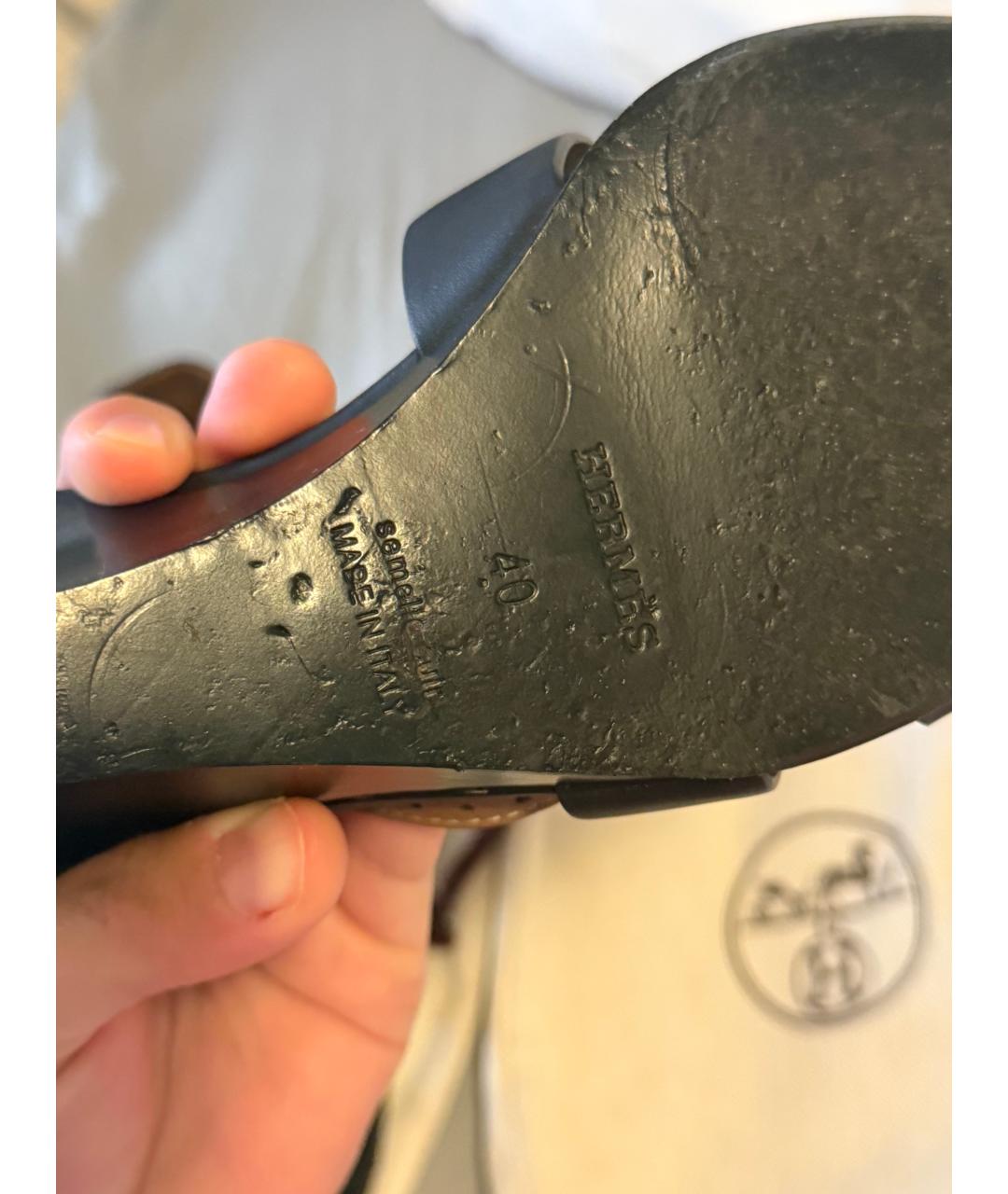 HERMES Черные кожаные босоножки, фото 7