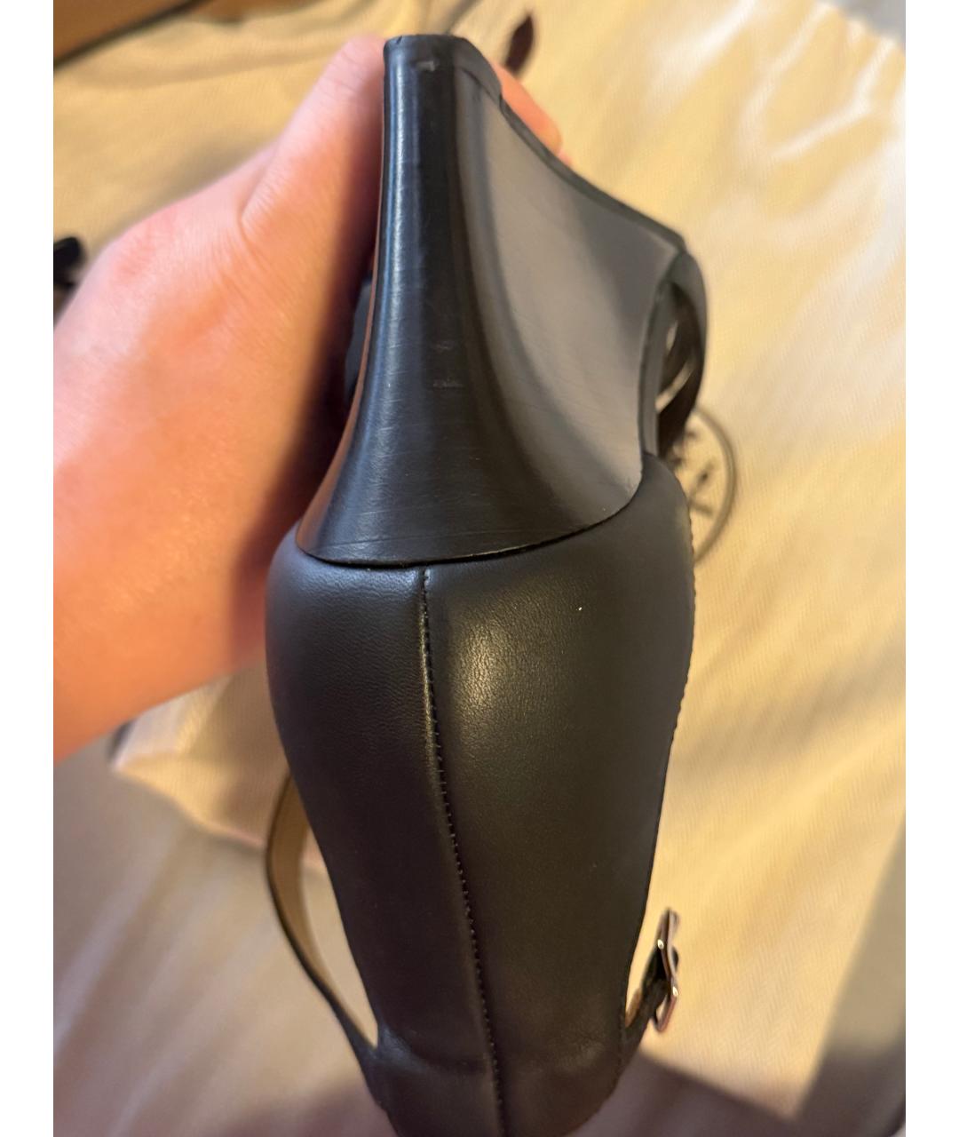HERMES Черные кожаные босоножки, фото 4
