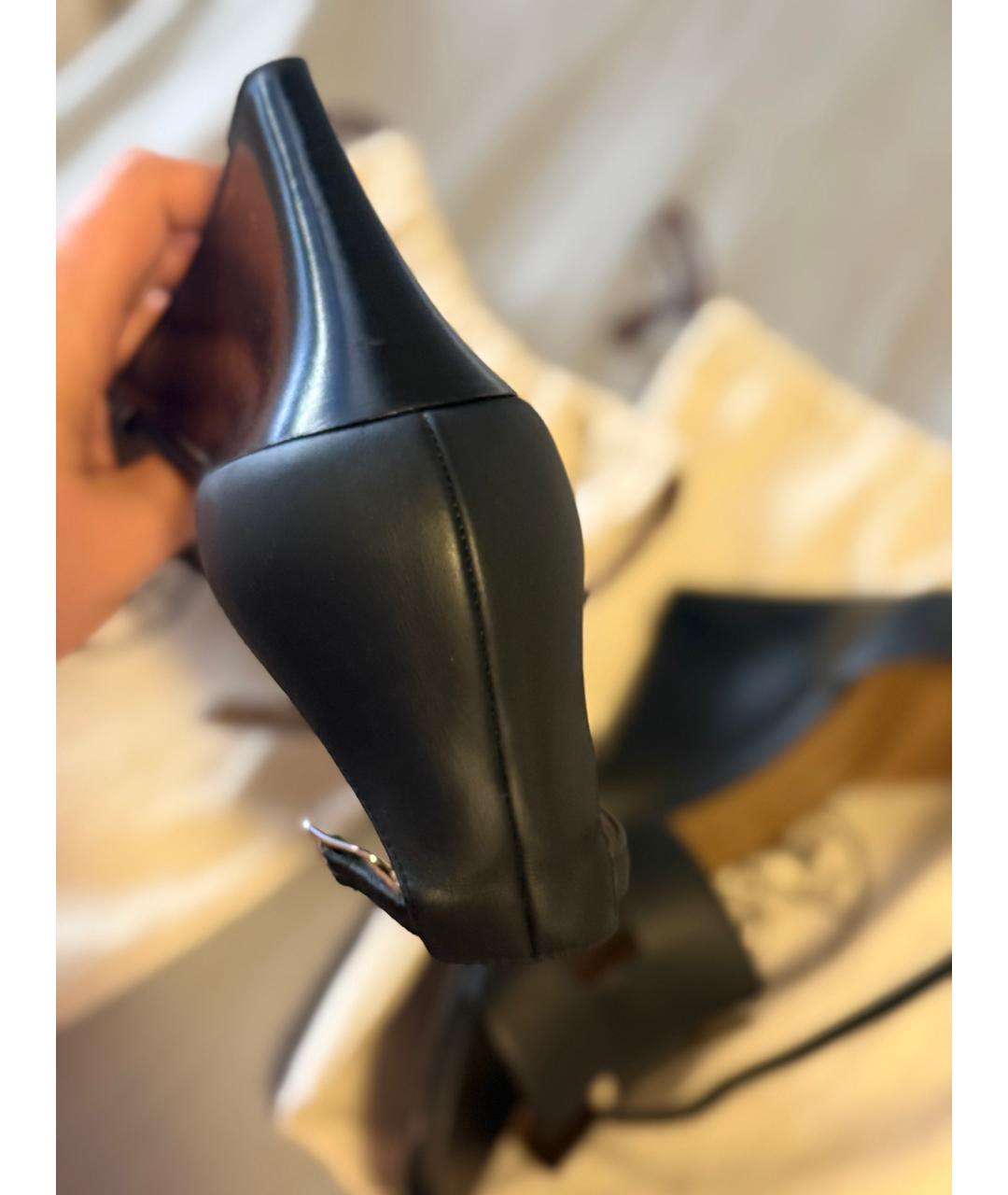 HERMES Черные кожаные босоножки, фото 5