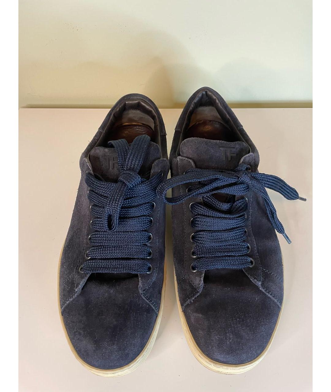 TOM FORD Темно-синие замшевые низкие кроссовки / кеды, фото 2