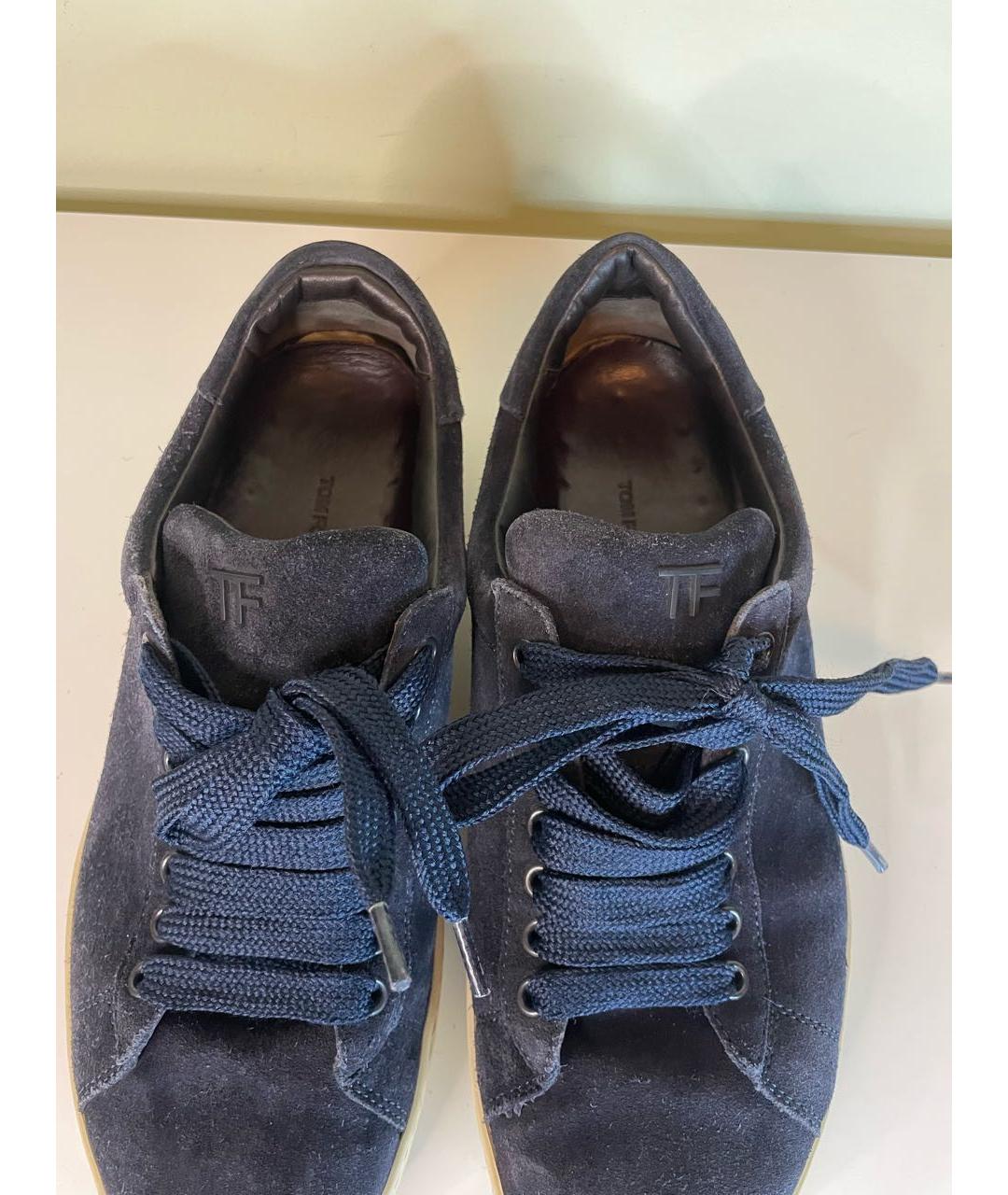 TOM FORD Темно-синие замшевые низкие кроссовки / кеды, фото 3