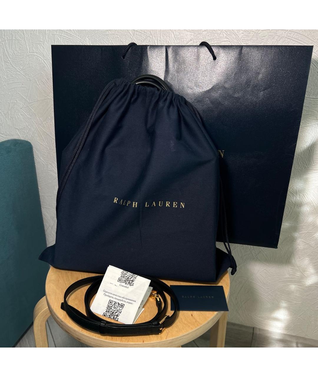 RALPH LAUREN Черная кожаная сумка тоут, фото 8