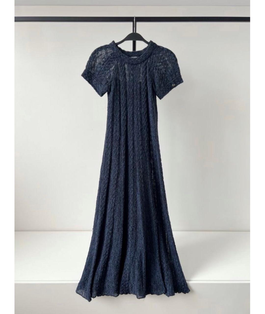 CHANEL Темно-синее шерстяное вечернее платье, фото 2
