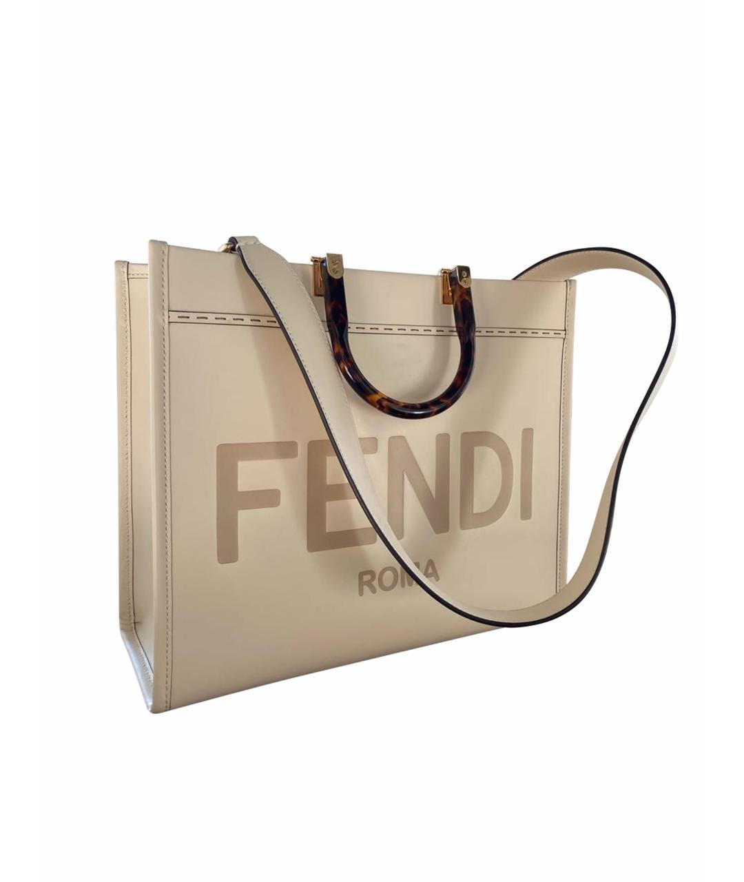 FENDI Бежевая кожаная сумка тоут, фото 1