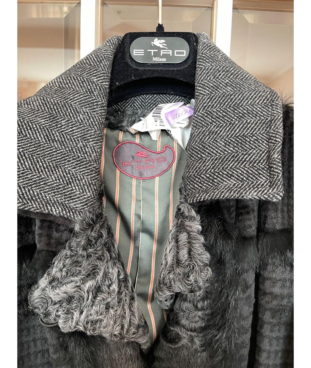 ETRO Антрацитовая меховая шуба, фото 3