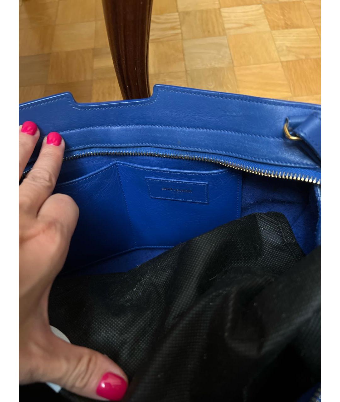 SAINT LAURENT Синяя кожаная сумка с короткими ручками, фото 4