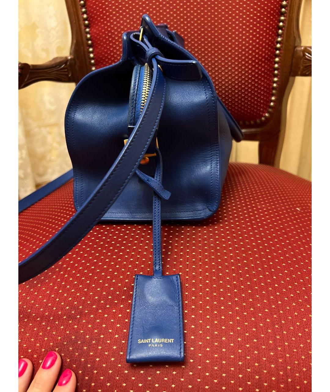 SAINT LAURENT Синяя кожаная сумка с короткими ручками, фото 2