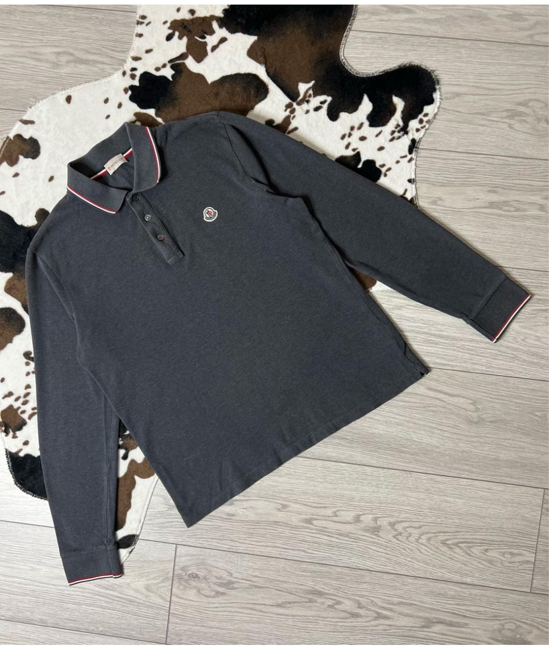MONCLER Серое хлопковое поло с длинным рукавом, фото 9