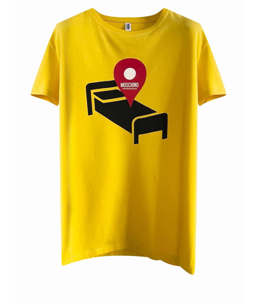 MOSCHINO UNDERWEAR Желтая хлопко-эластановая футболка, фото 1