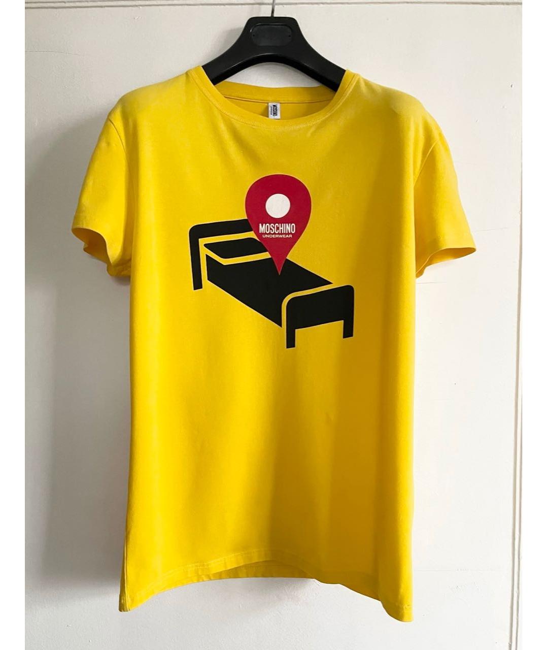 MOSCHINO UNDERWEAR Желтая хлопко-эластановая футболка, фото 7