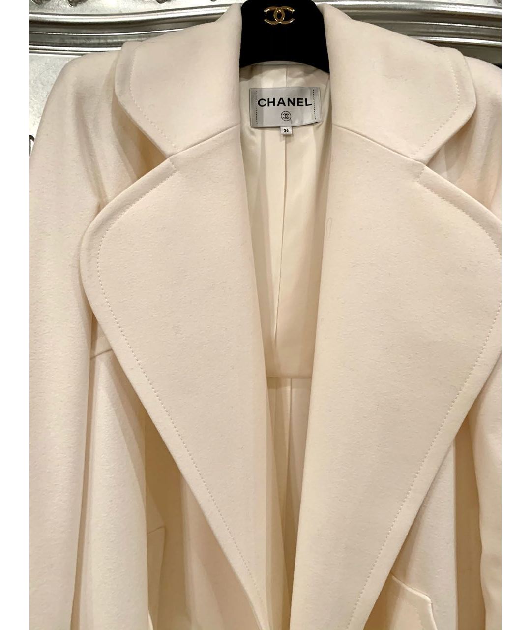 CHANEL PRE-OWNED Белое шерстяное пальто, фото 7