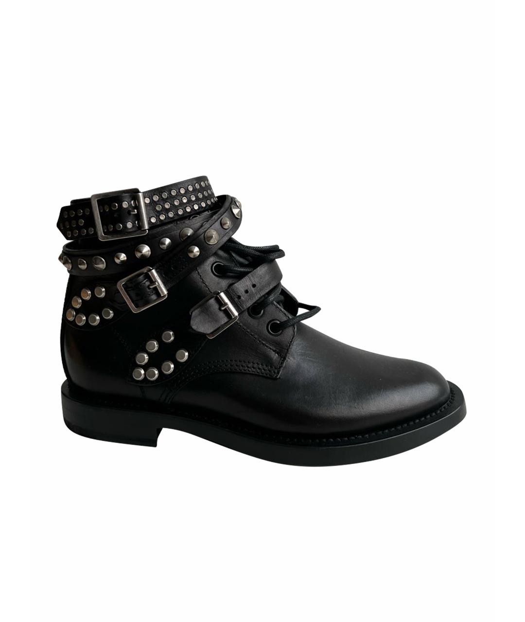SAINT LAURENT Черные кожаные ботинки, фото 1