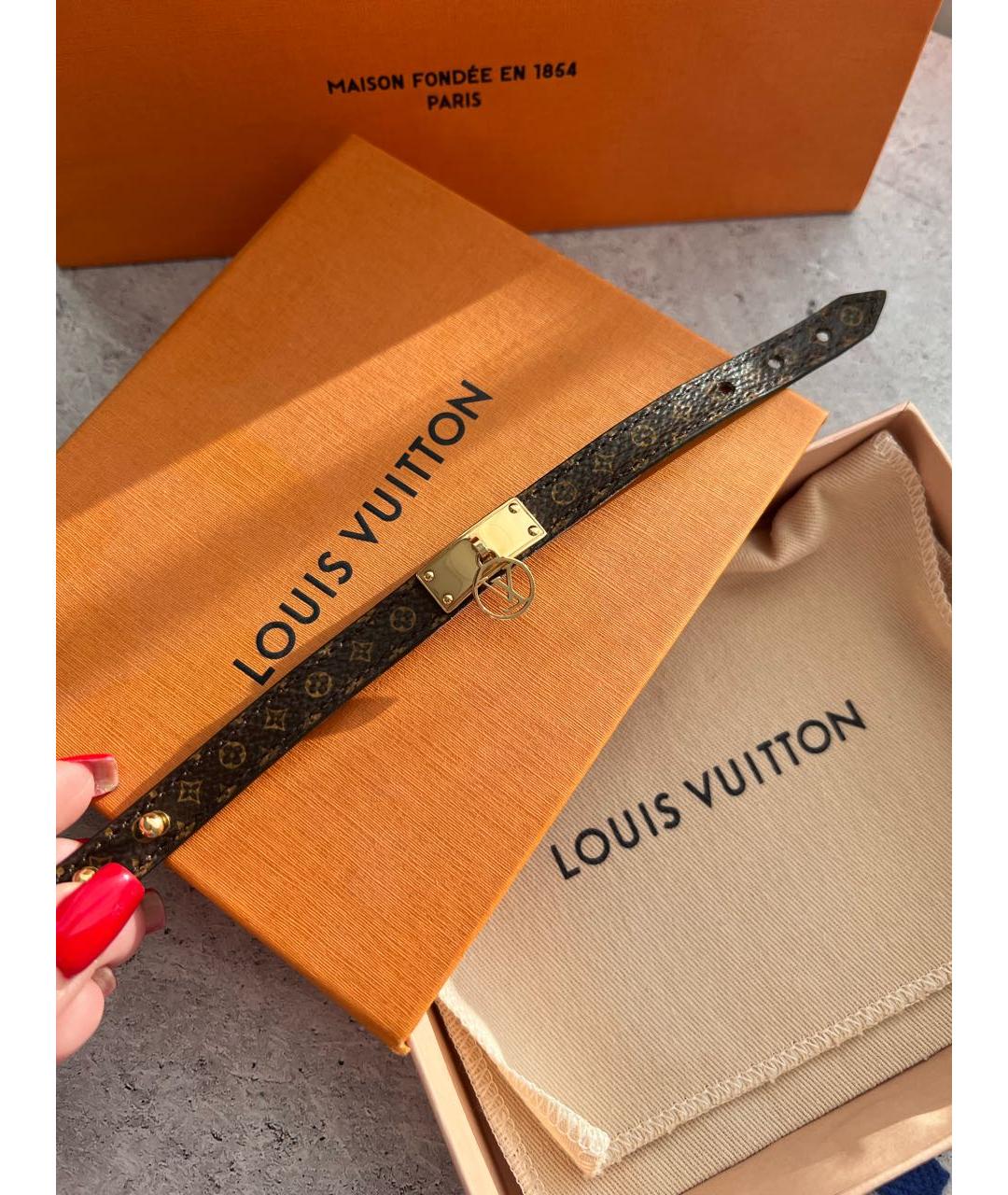 LOUIS VUITTON Коричневый кожаный браслет, фото 3