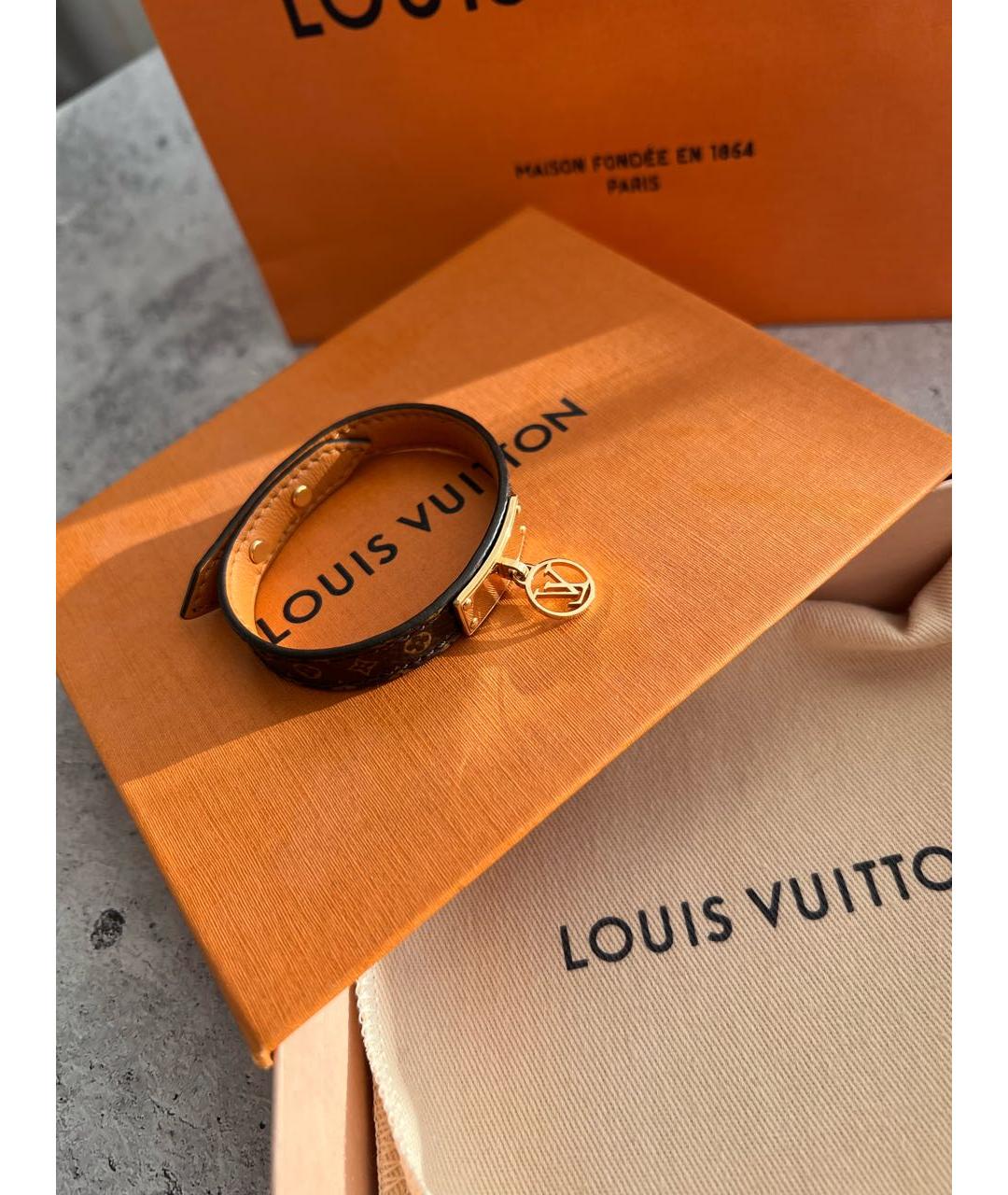 LOUIS VUITTON Коричневый кожаный браслет, фото 2