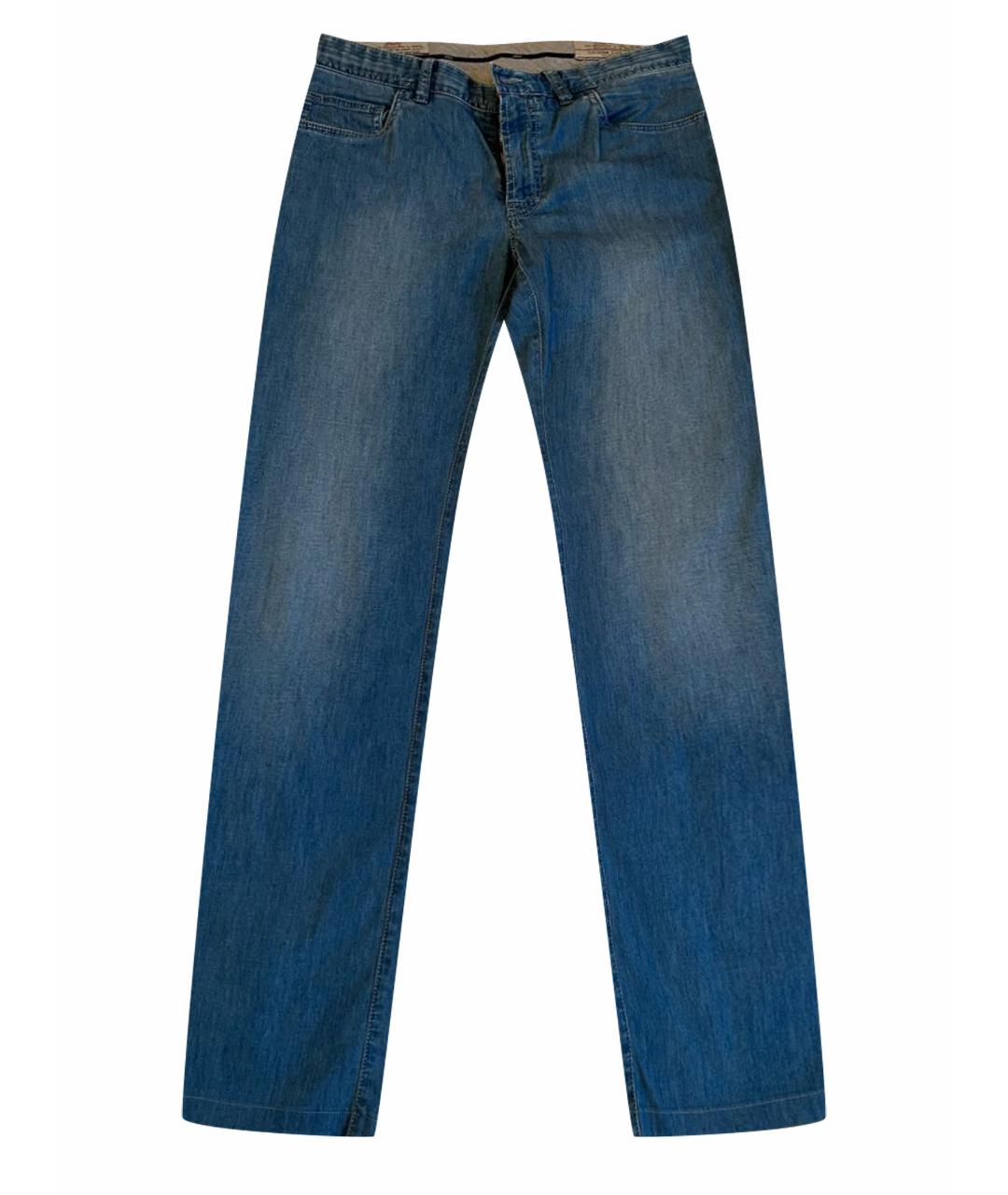 BRIONI Голубые хлопковые прямые джинсы, фото 1
