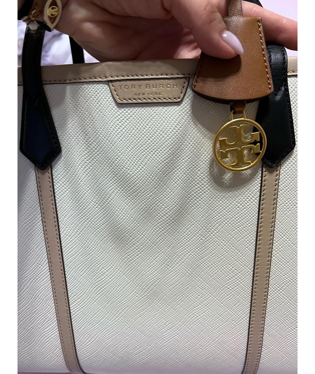 TORY BURCH Белая кожаная сумка тоут, фото 6
