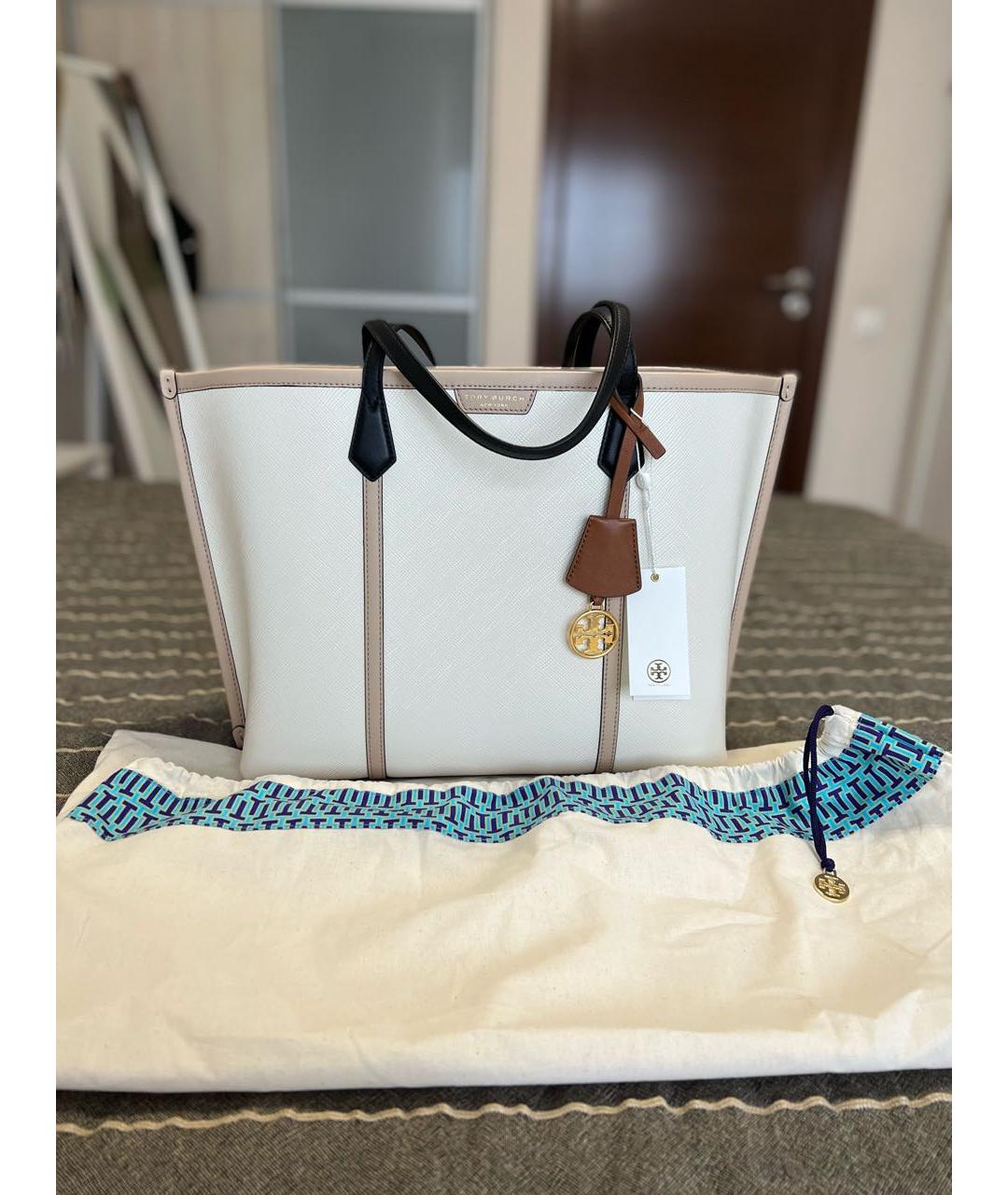 TORY BURCH Белая кожаная сумка тоут, фото 3