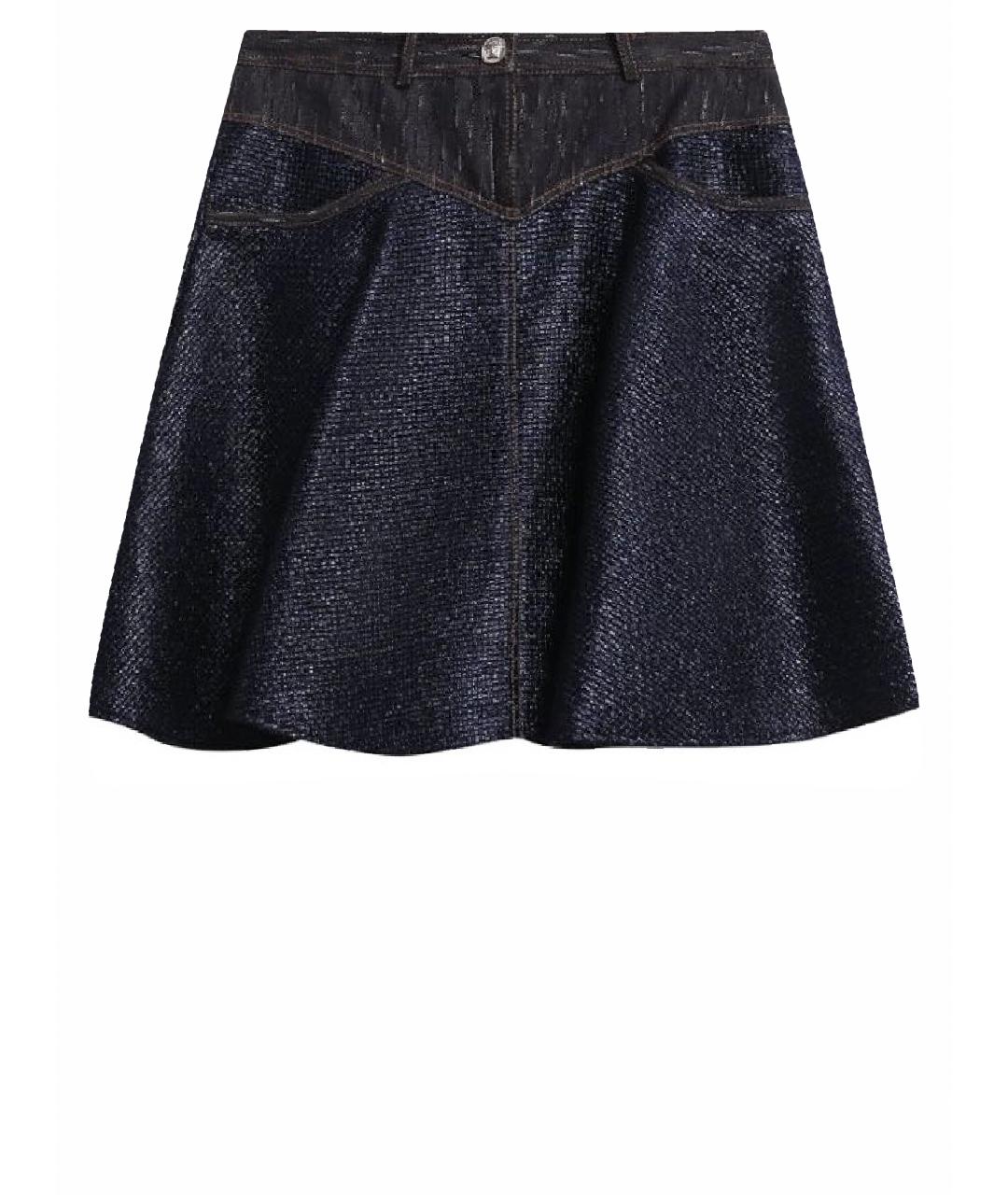VERSACE Темно-синяя сетчатая юбка мини, фото 1