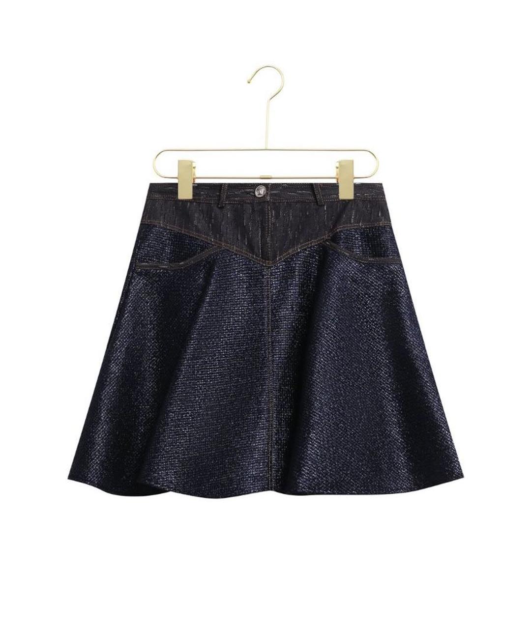 VERSACE Темно-синяя сетчатая юбка мини, фото 5