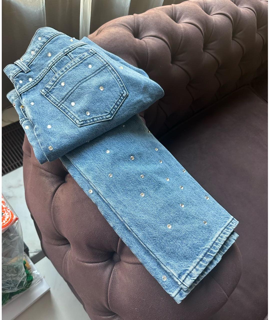 PHILOSOPHY DI LORENZO SERAFINI Голубые хлопковые прямые джинсы, фото 3