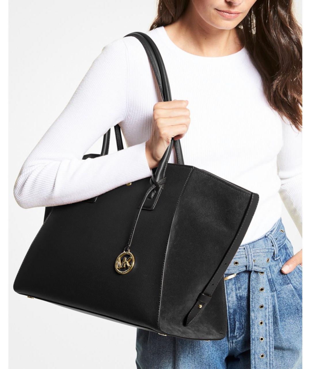 MICHAEL KORS Черная кожаная сумка тоут, фото 6