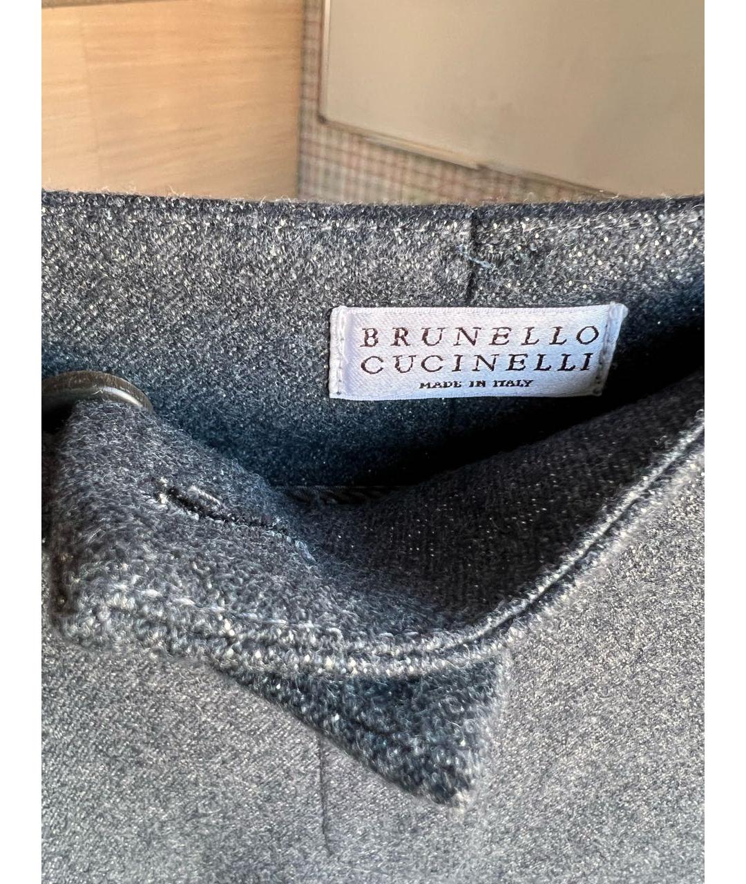 BRUNELLO CUCINELLI Серые шерстяные брюки широкие, фото 5