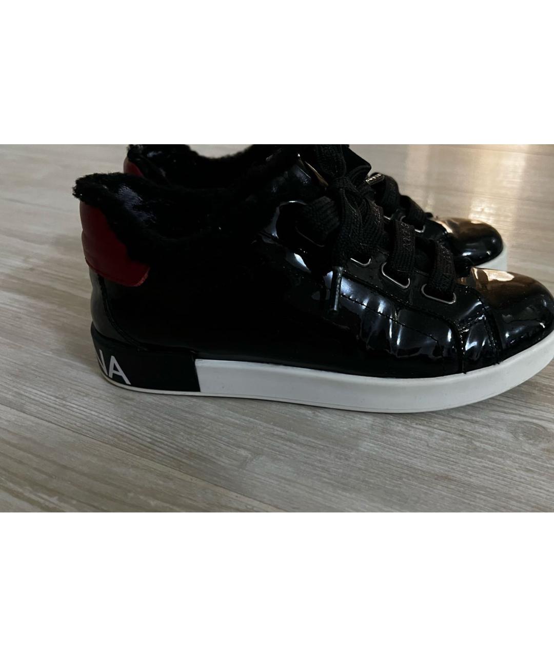 DOLCE&GABBANA Черные кожаные кеды, фото 2